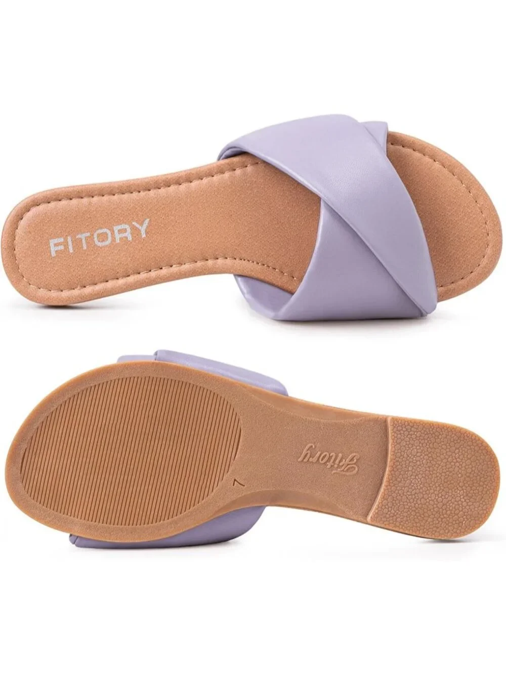 Women's Lilac Flat Sandals Fashion Slides With Soft Leather Slippers for Summer